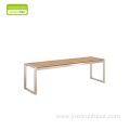 Simple Stainless Steel Frame Teak Panel Dining Table